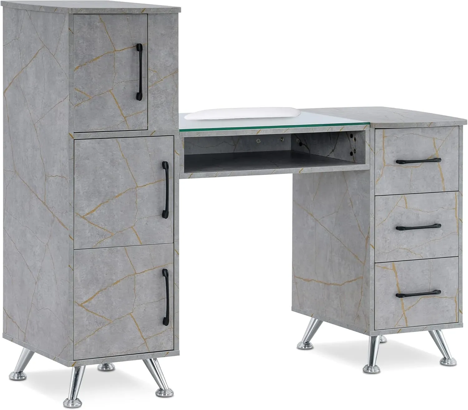 Manicure Table, Nail Makeup Desk with Drawers, Storage Beauty Salon Workstation 2611 (White)