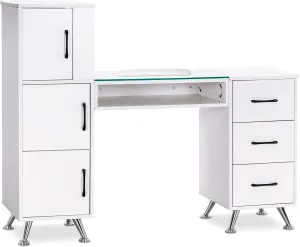 Manicure Table, Nail Makeup Desk with Drawers, Storage Beauty Salon Workstation 2611 (White)