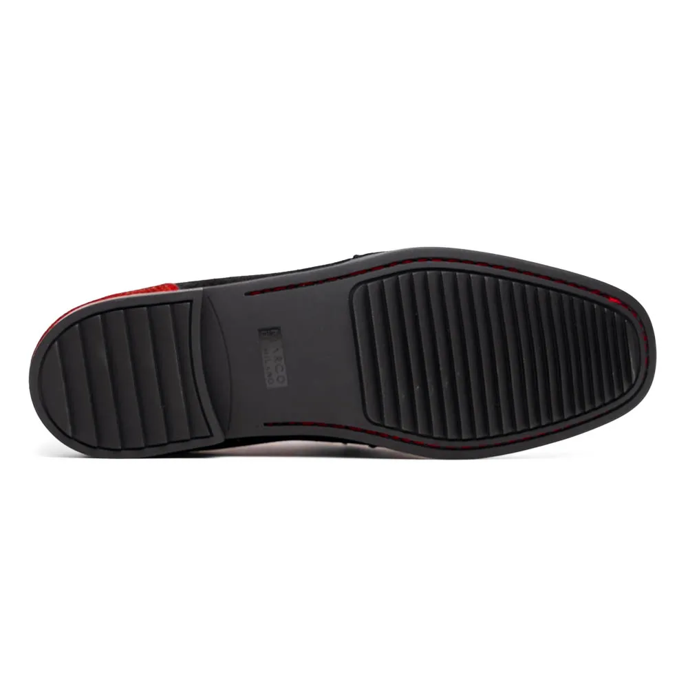 Marco Di Milano Hugo in Red / Black Ostrich Leg Suede Bit Loafers
