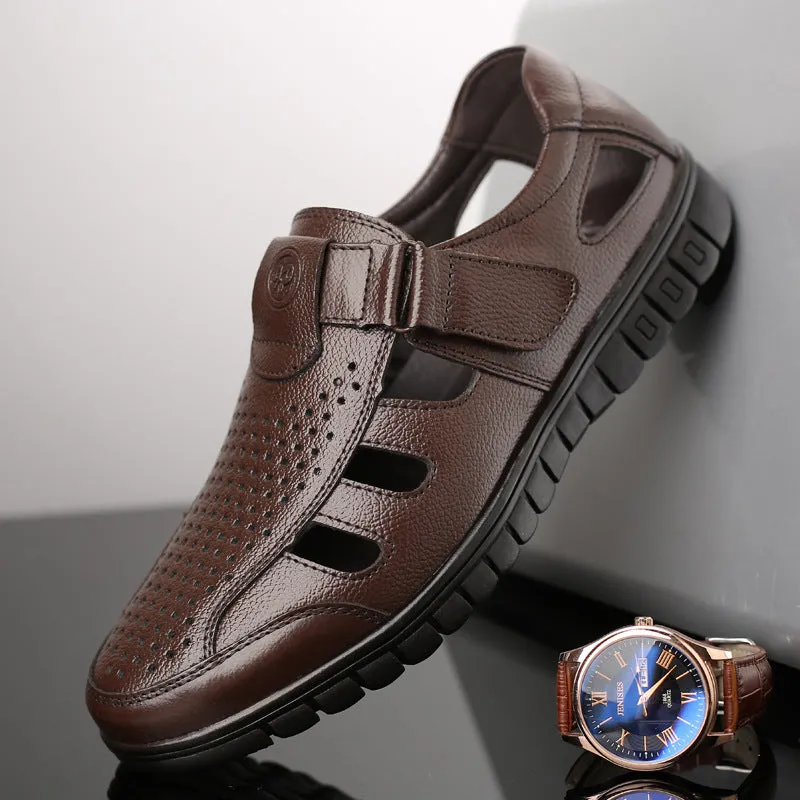 Men's leather hollow breathable sandals