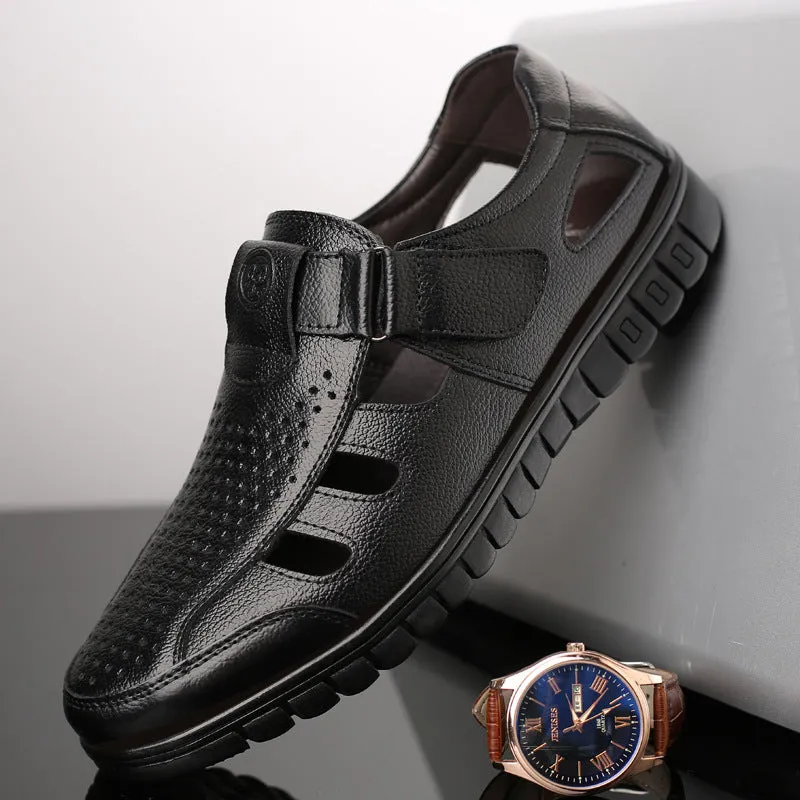 Men's leather hollow breathable sandals