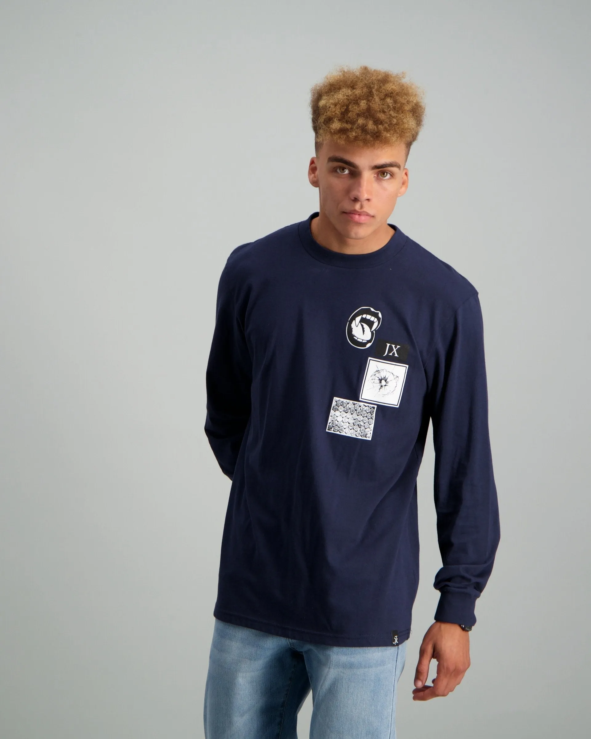 Men's Long Sleeve Image Print T-shirt - Navy