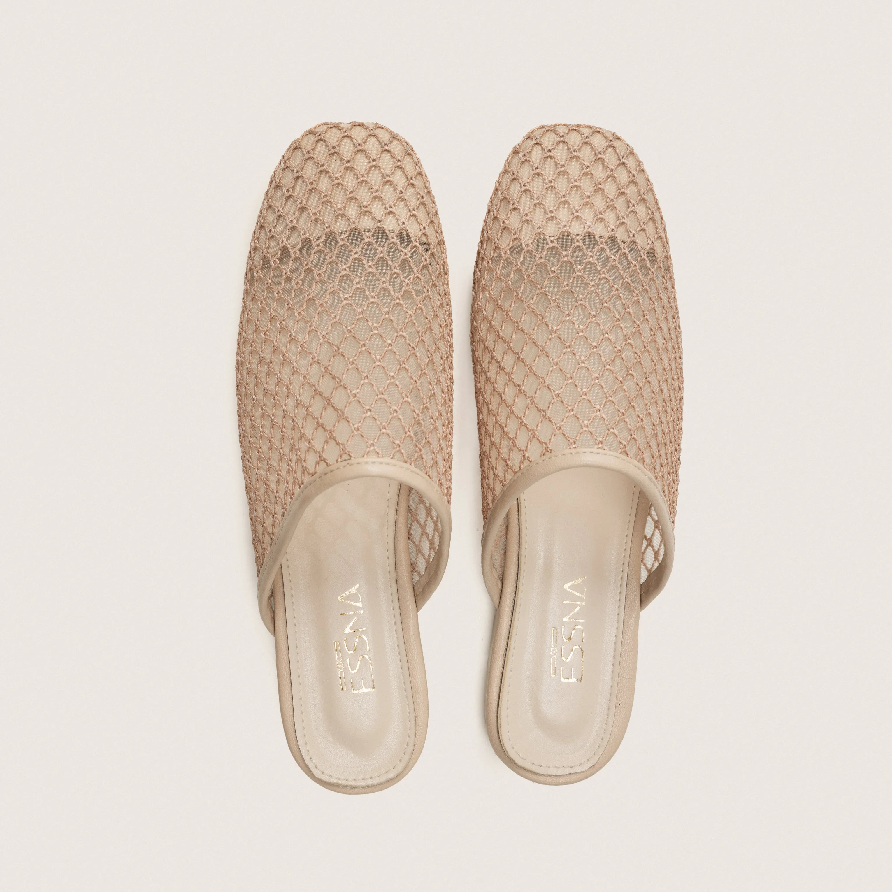 Mesh Mules in Beige