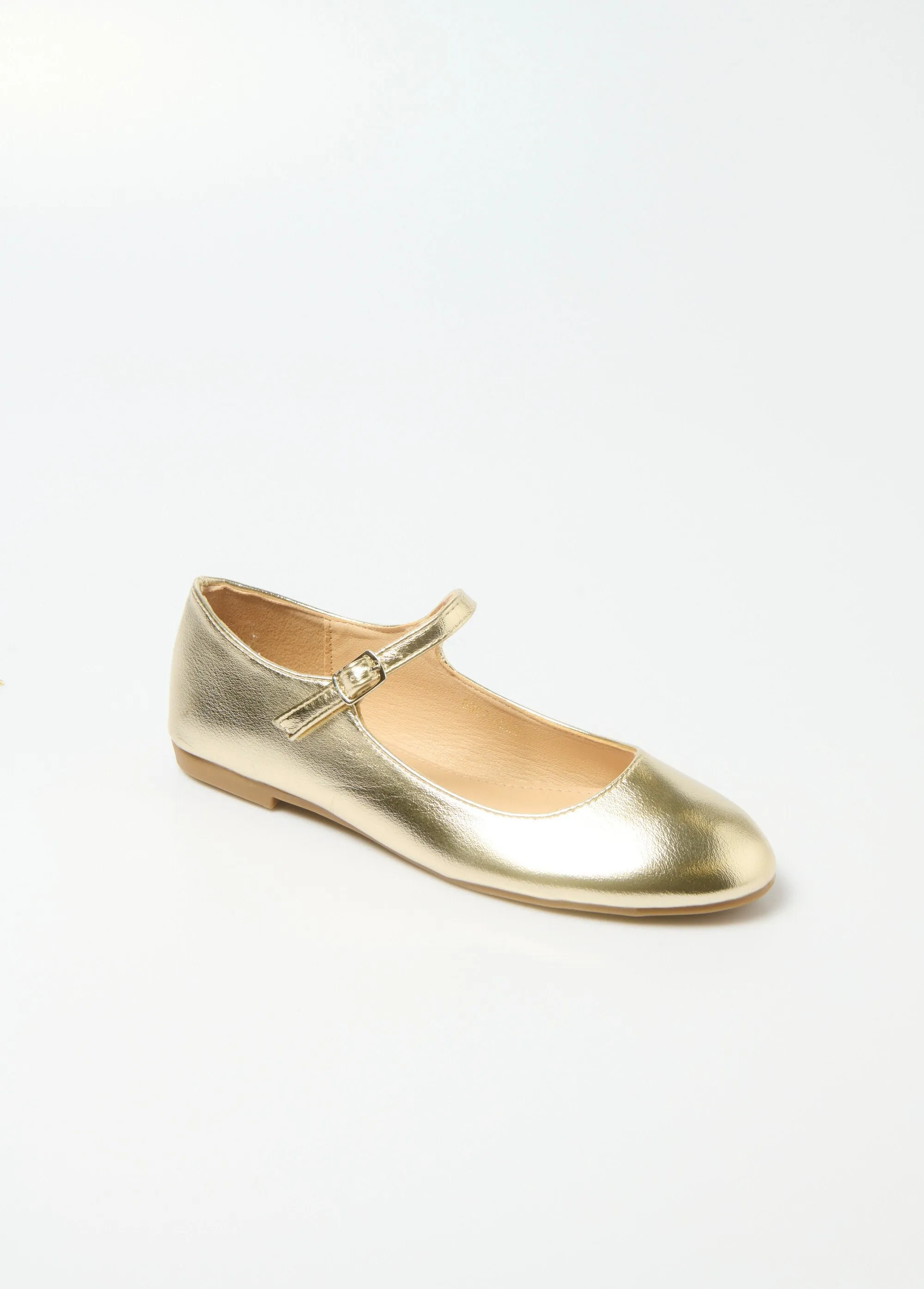 Metallic ankle strap ballerinas