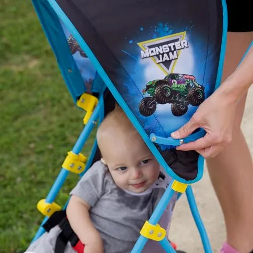 Monster Jam Official Umbrella Stroller with Canopy, Lightweight Easy Fold Compact Toddler and Baby Stroller for Travel