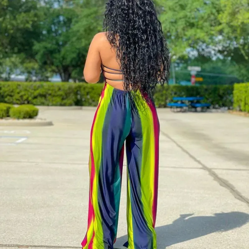 Mya Sleeveless Smocked Open-Back Wide-Leg Jumpsuit