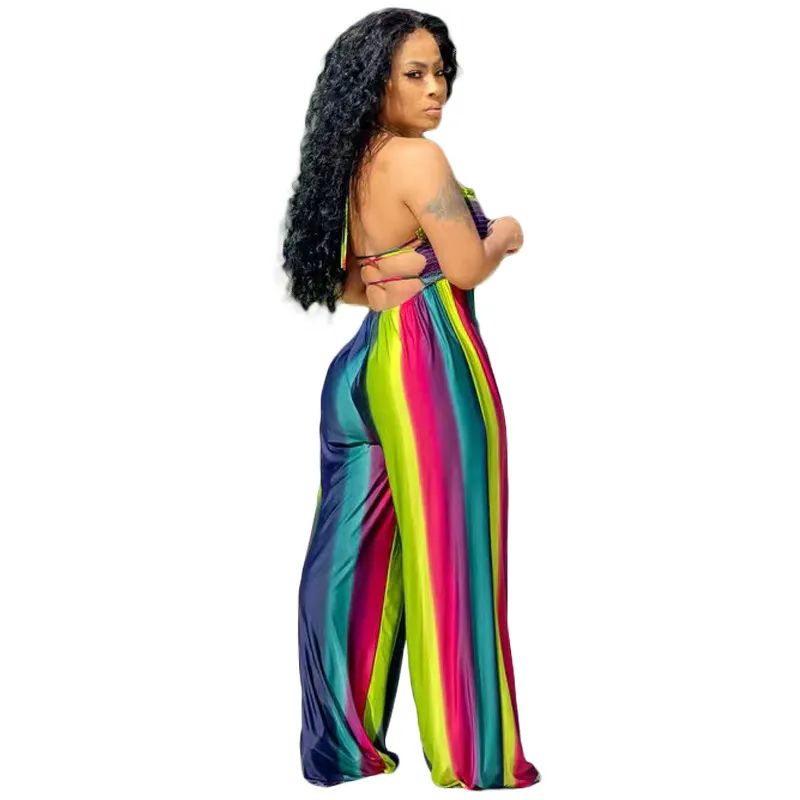 Mya Sleeveless Smocked Open-Back Wide-Leg Jumpsuit