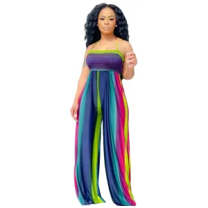 Mya Sleeveless Smocked Open-Back Wide-Leg Jumpsuit
