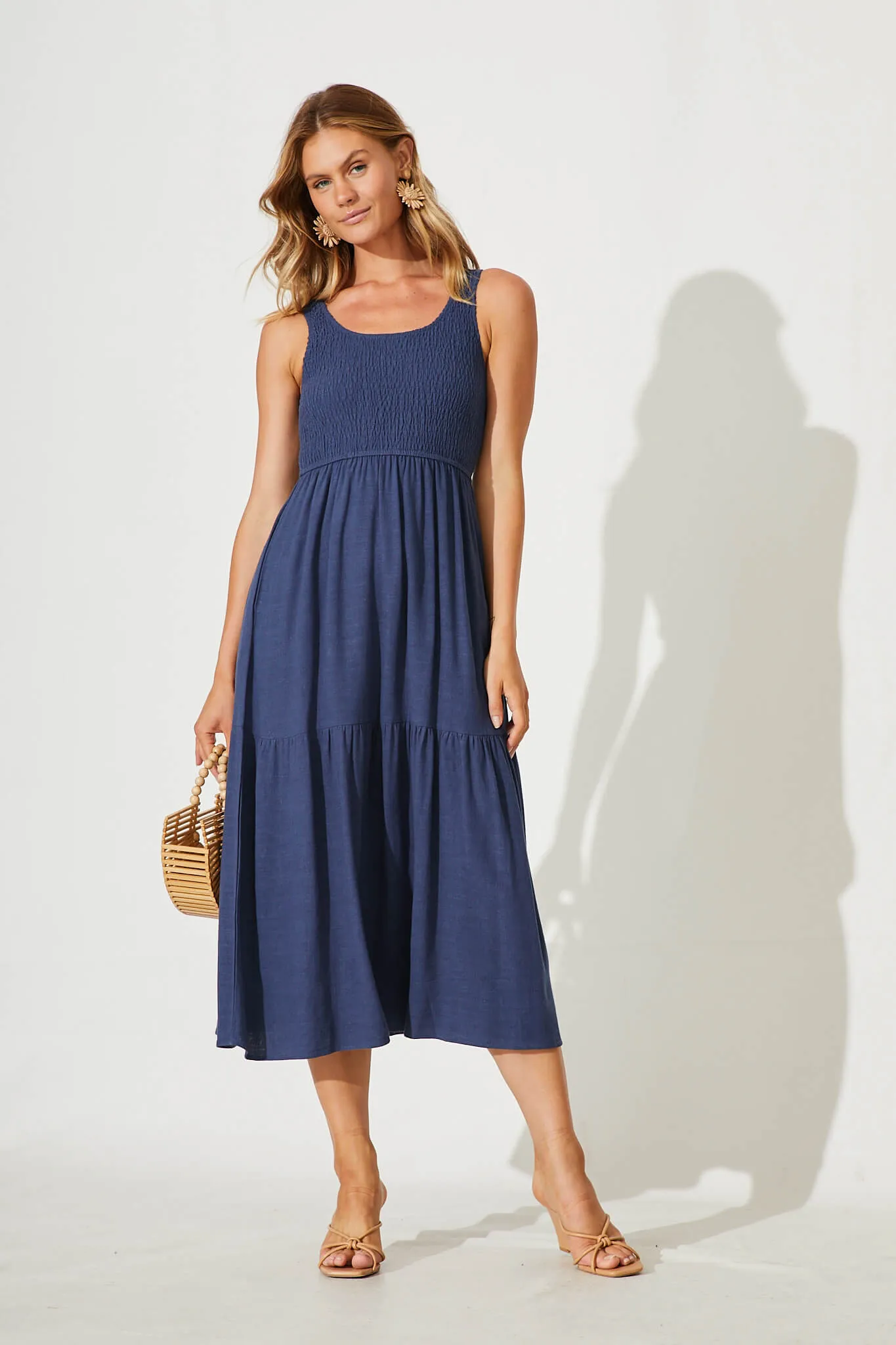 Navy Linen Midi Dress for Caribbean Vibes