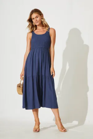Navy Linen Midi Dress for Caribbean Vibes