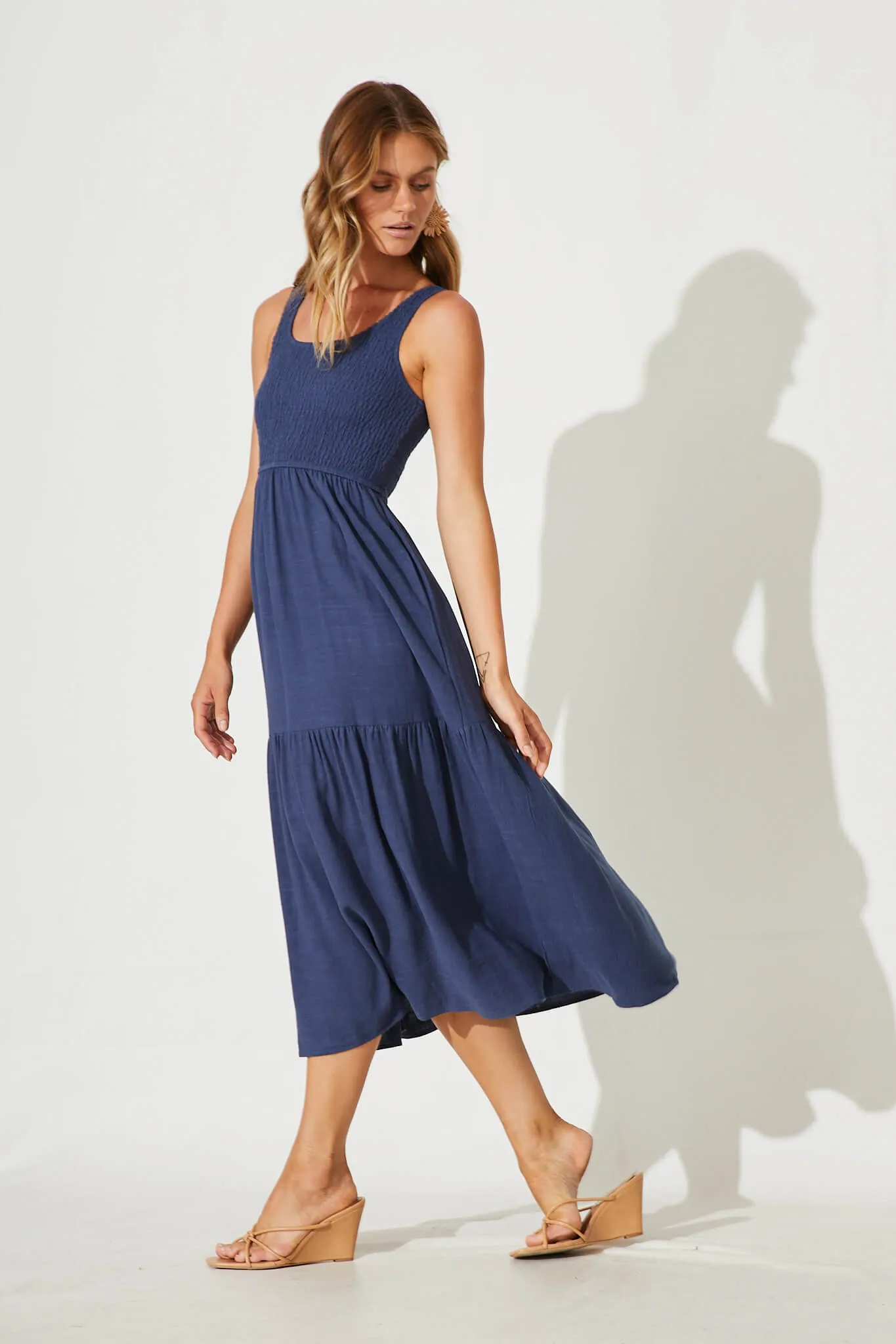 Navy Linen Midi Dress for Caribbean Vibes