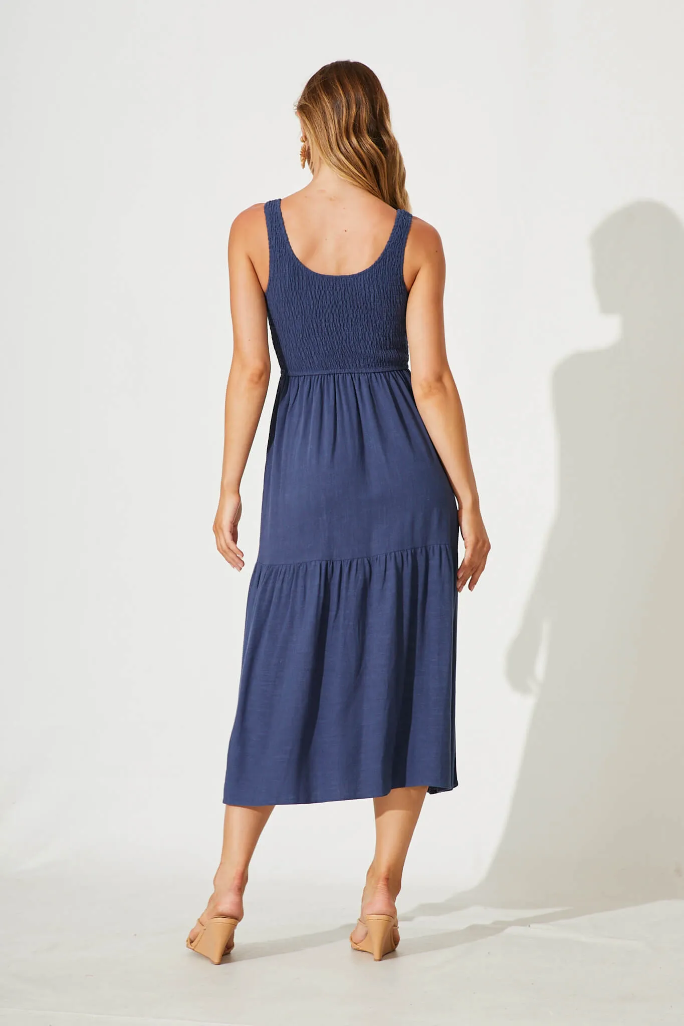 Navy Linen Midi Dress for Caribbean Vibes