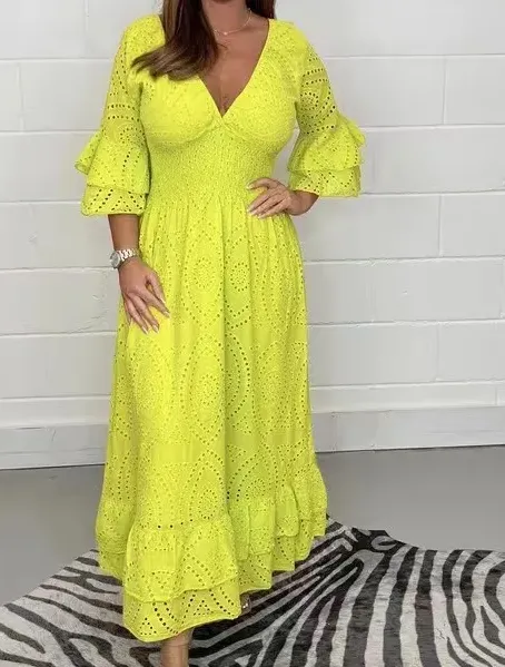 Orla Short Flounce Sleeve Eyelet A-Line Midi Dress