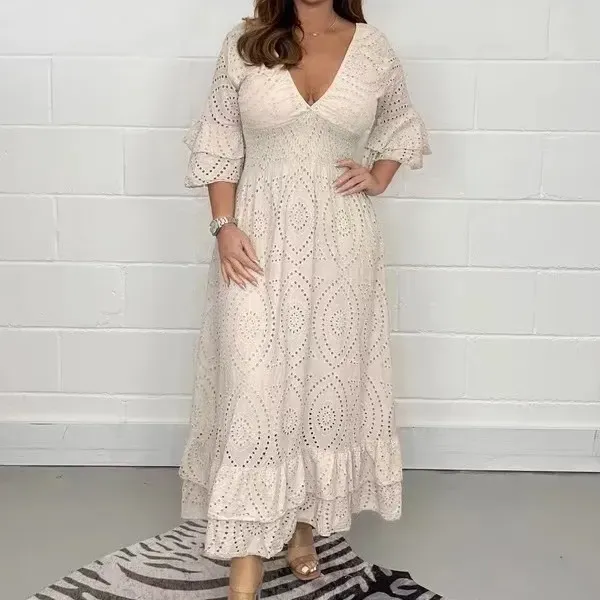 Orla Short Flounce Sleeve Eyelet A-Line Midi Dress