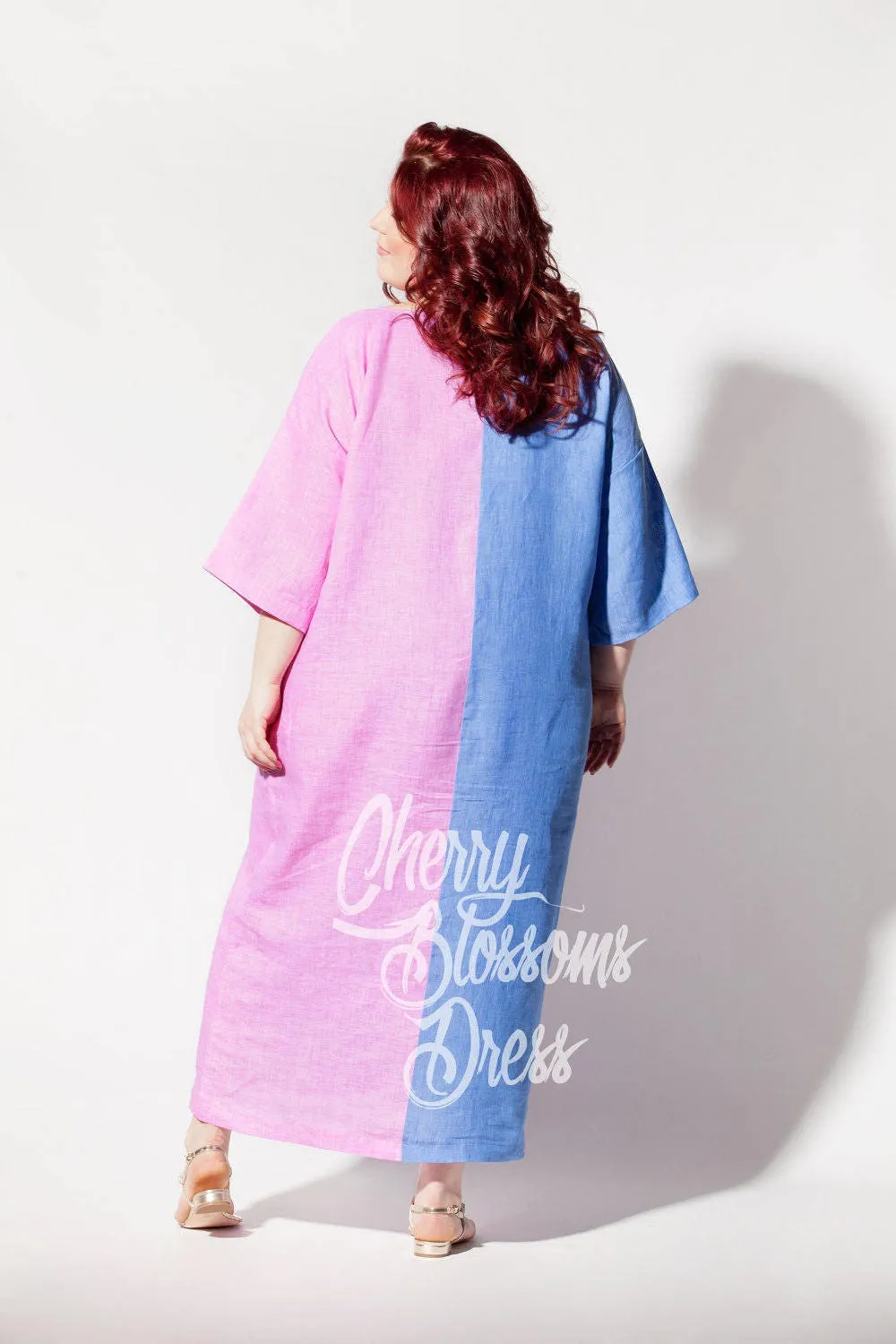 Plus Size Linen, Linen Kaftan Dress, Plus Size Clothing, Two Color Dress, Boho Dress, Linen Maxi Dress, Beach Dress, Pocket Dress, Loose