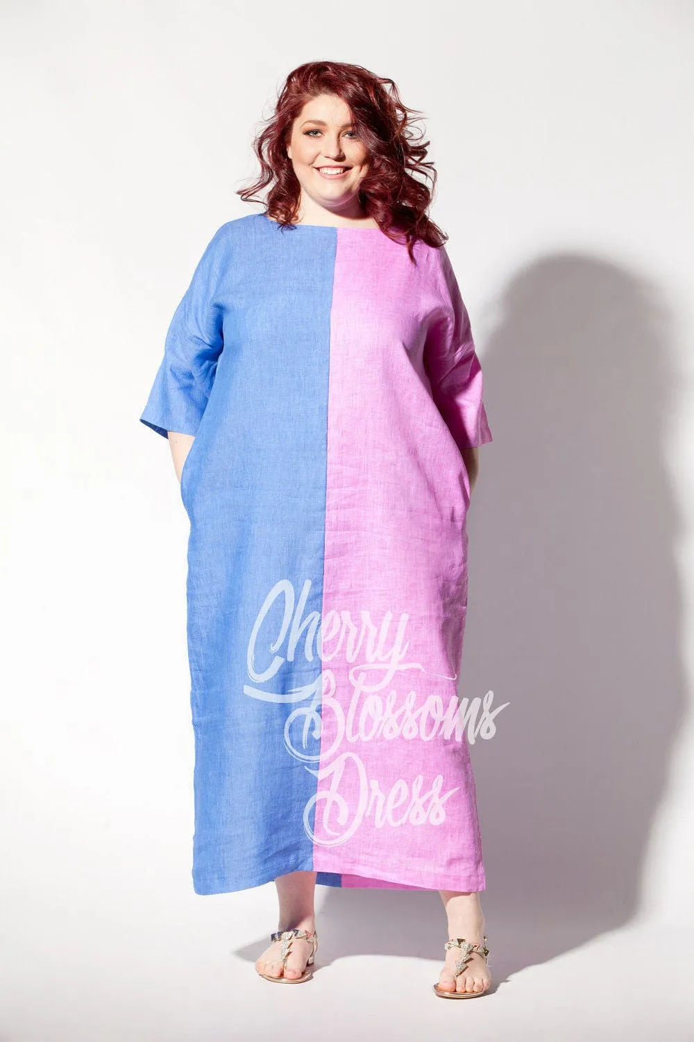 Plus Size Linen, Linen Kaftan Dress, Plus Size Clothing, Two Color Dress, Boho Dress, Linen Maxi Dress, Beach Dress, Pocket Dress, Loose