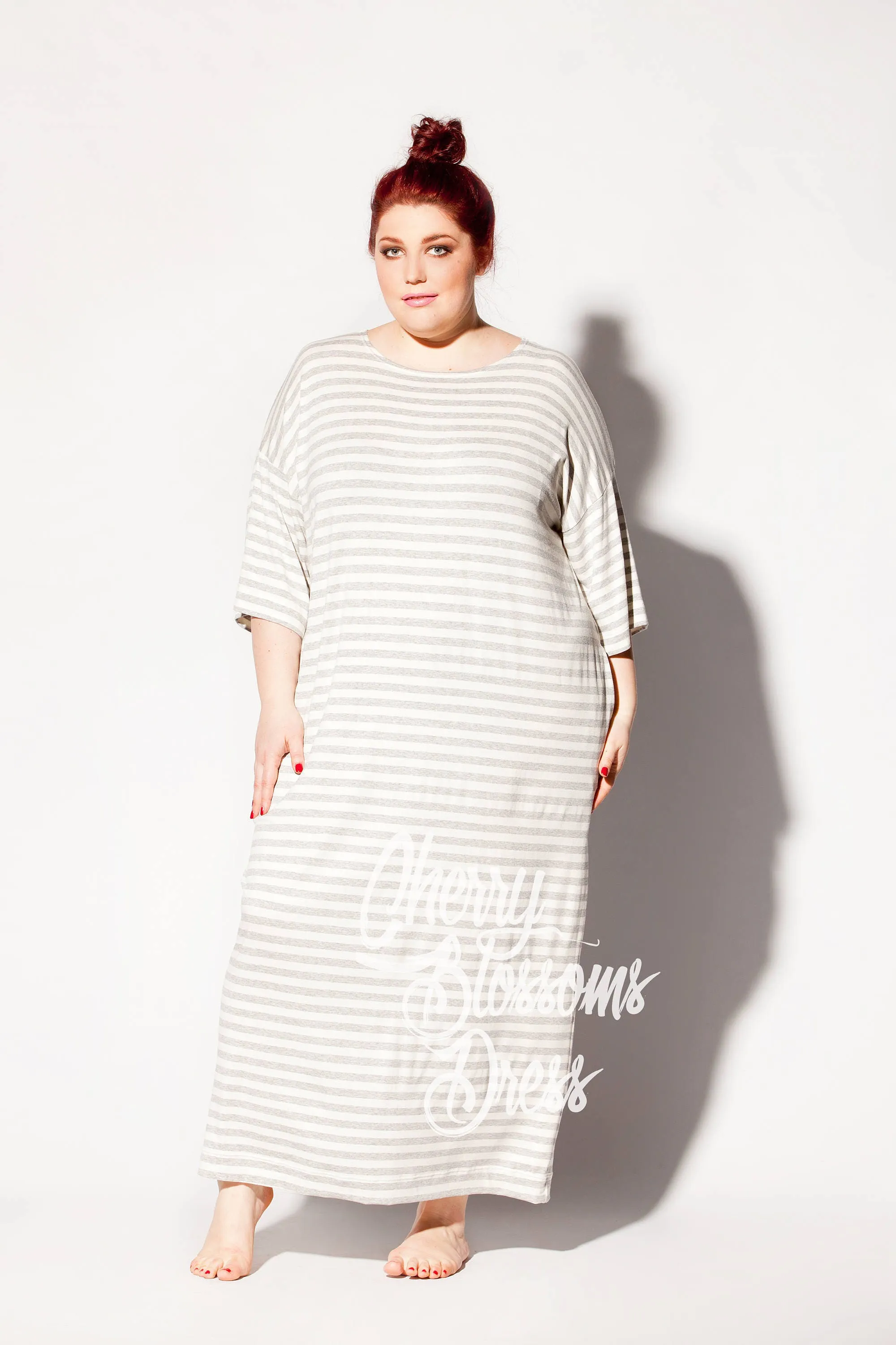 Plus Size Striped Dress, 4XL White Dress With Pockets, Loungewear Plus Size Clothing, Loose Fit Dress On Light Stripes