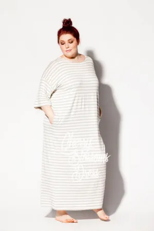 Plus Size Striped Dress, 4XL White Dress With Pockets, Loungewear Plus Size Clothing, Loose Fit Dress On Light Stripes
