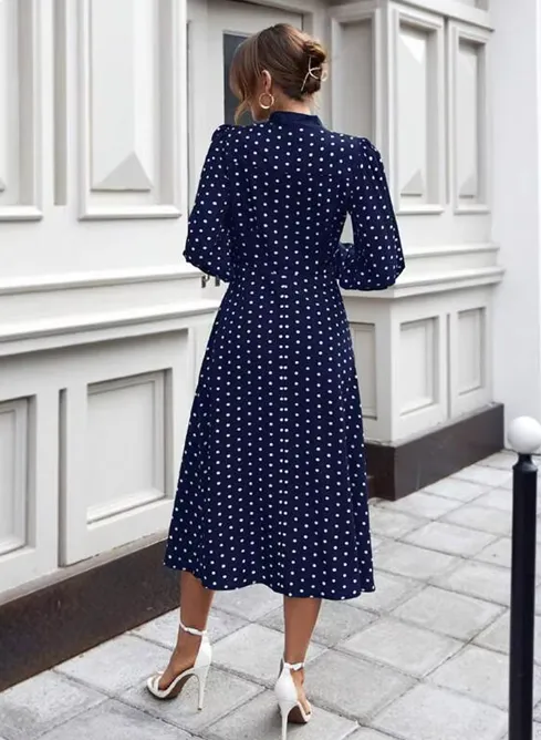 Polka Dot Tie-Neck Midi Dress