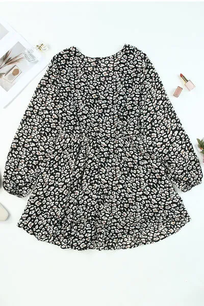 Printed Surplice Long Sleeve Mini Dress