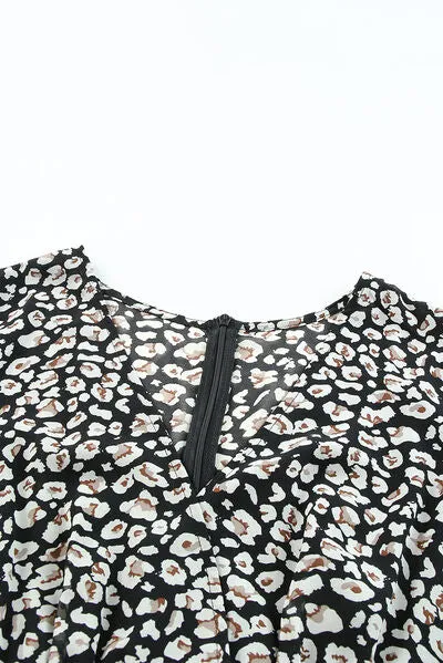 Printed Surplice Long Sleeve Mini Dress