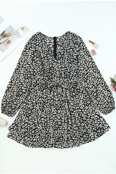 Printed Surplice Long Sleeve Mini Dress