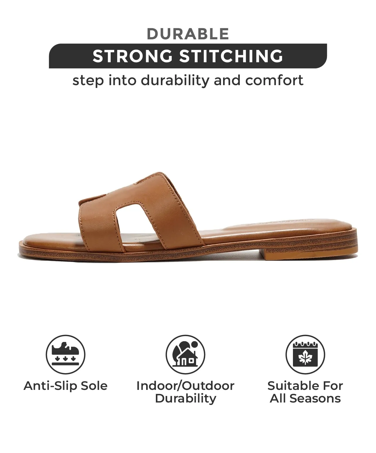 Project Cloud Fashion Flat Summer Sandals for Women 2025 - Genuine Leather Womens Sandals with Memory Foam Slides Sandals Women Footwear - Mules Women's Sandals (Jannel,Cogn, 8)