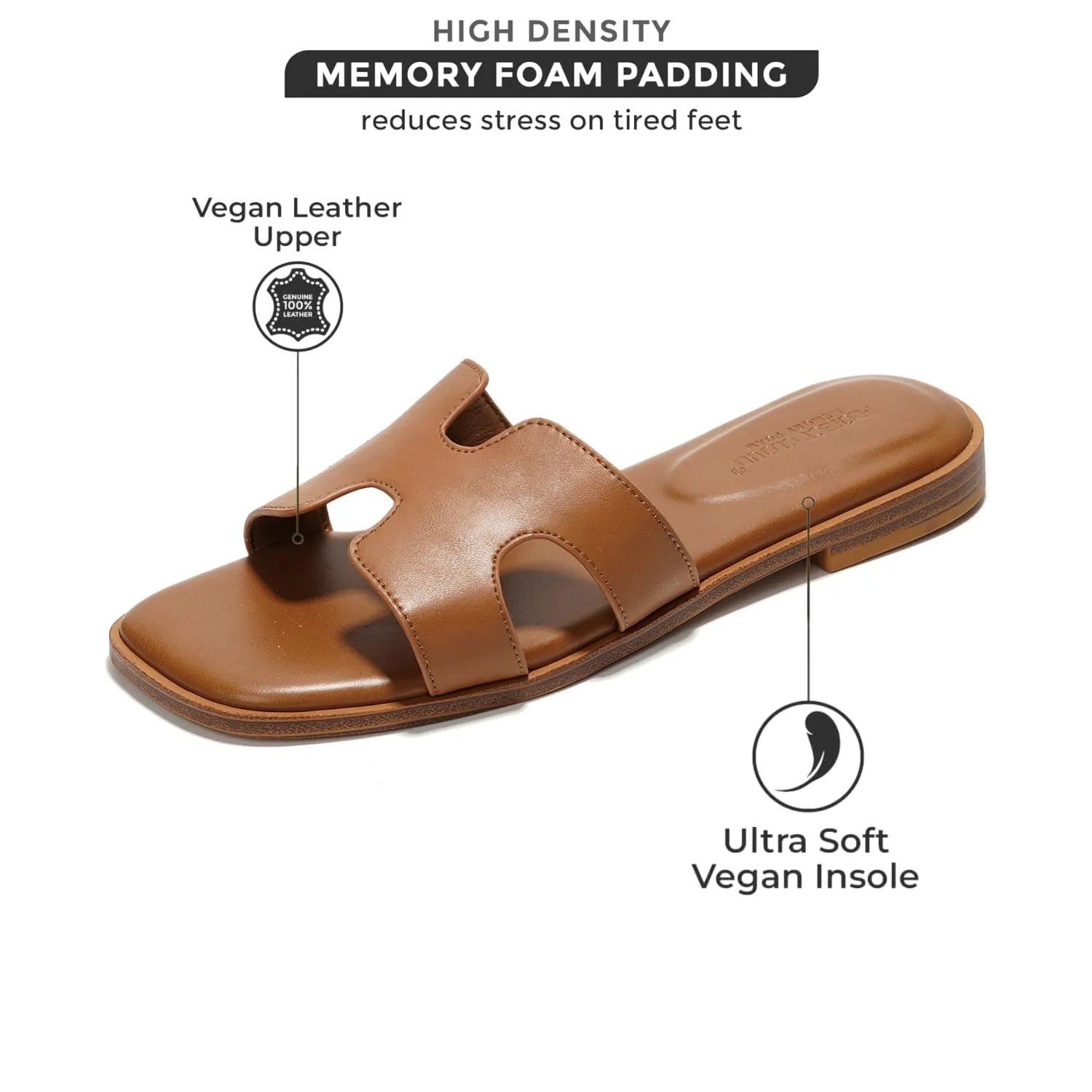 Project Cloud Fashion Flat Summer Sandals for Women 2025 - Genuine Leather Womens Sandals with Memory Foam Slides Sandals Women Footwear - Mules Women's Sandals (Jannel,Cogn, 8)