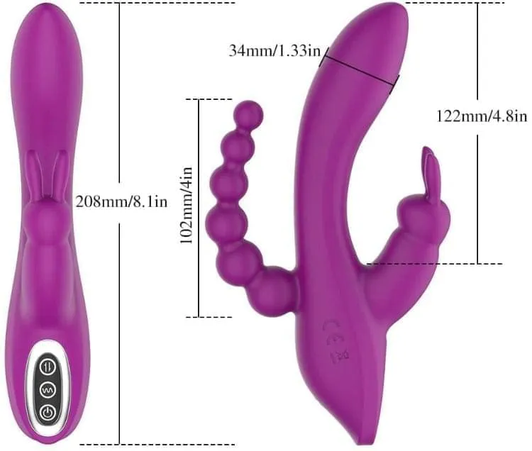Pulse Wave Triple Stimulation Curve Rechargeable Rabbit Vibrator 4.8 Inch