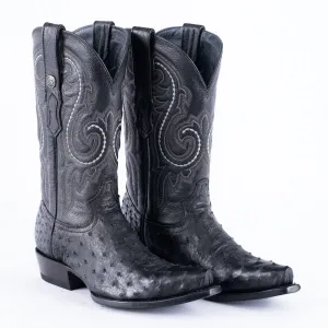 RANCHO SEMENTAL EXOTIC LEATHER Ostrich Black Cowboy Boots Snip toe