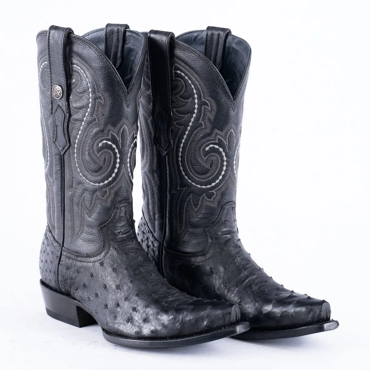 RANCHO SEMENTAL EXOTIC LEATHER Ostrich Black Cowboy Boots Snip toe
