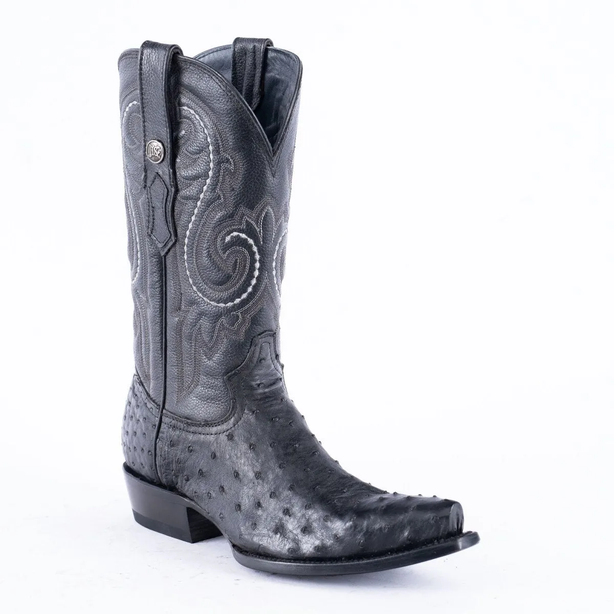 RANCHO SEMENTAL EXOTIC LEATHER Ostrich Black Cowboy Boots Snip toe