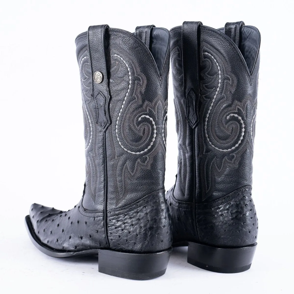 RANCHO SEMENTAL EXOTIC LEATHER Ostrich Black Cowboy Boots Snip toe