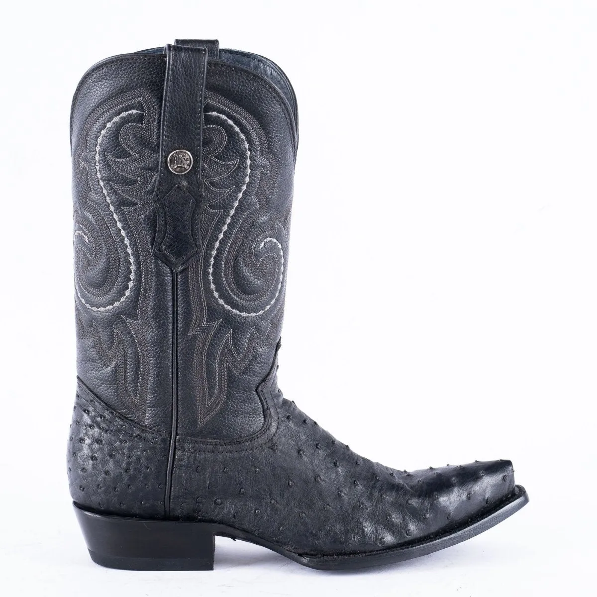 RANCHO SEMENTAL EXOTIC LEATHER Ostrich Black Cowboy Boots Snip toe