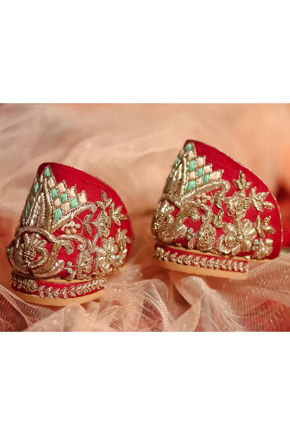 Red Embroidered Flats