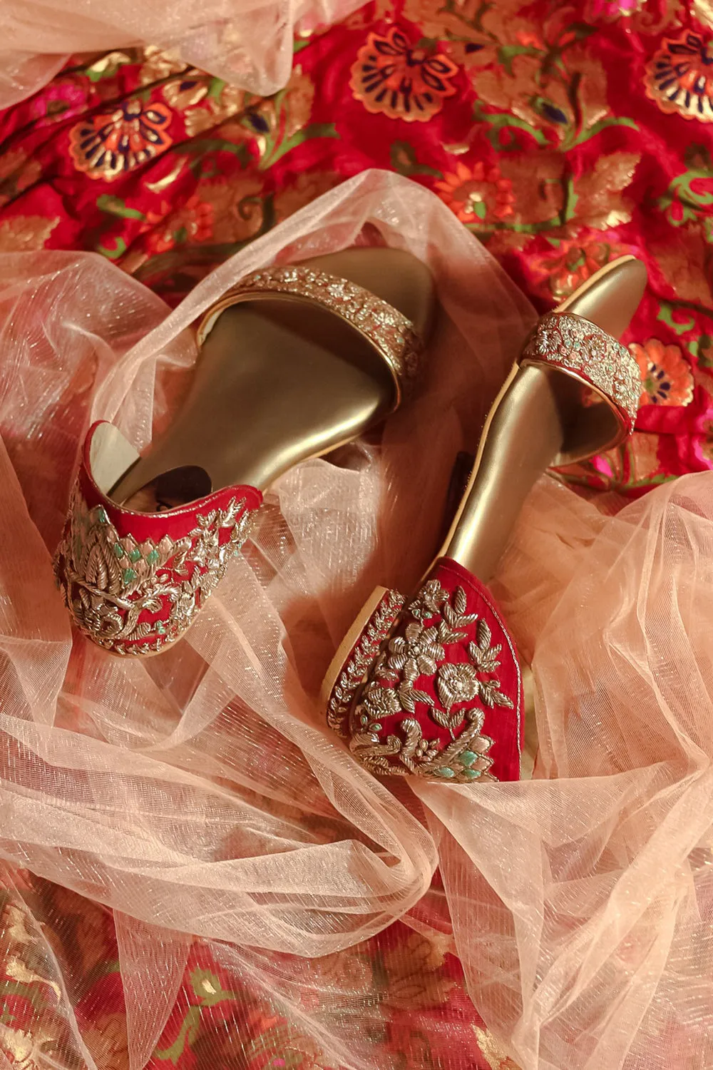 Red Embroidered Flats