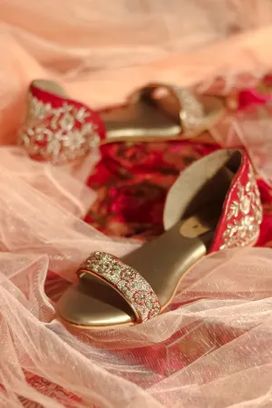 Red Embroidered Flats