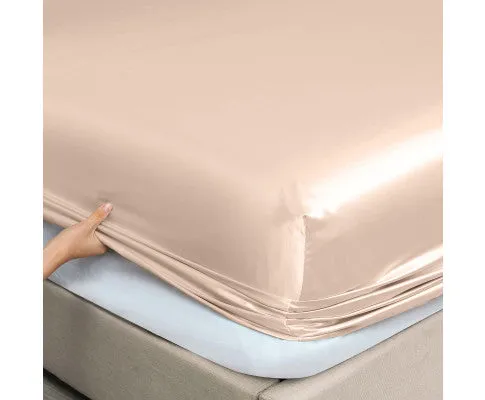 Royal Comfort Satin Sheet Set 3 Piece Fitted Flat Sheet Pillowcases - Champagne Pink