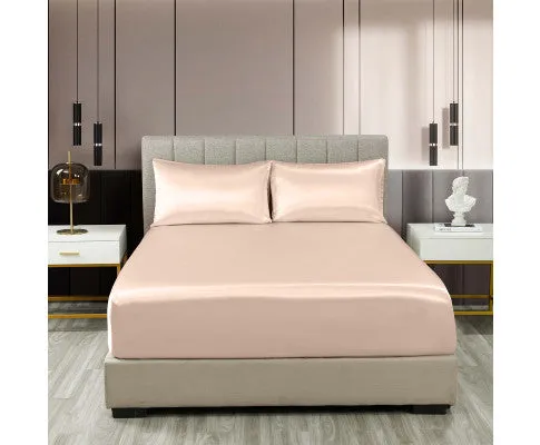 Royal Comfort Satin Sheet Set 3 Piece Fitted Flat Sheet Pillowcases - Champagne Pink