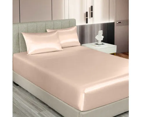 Royal Comfort Satin Sheet Set 3 Piece Fitted Flat Sheet Pillowcases - Champagne Pink