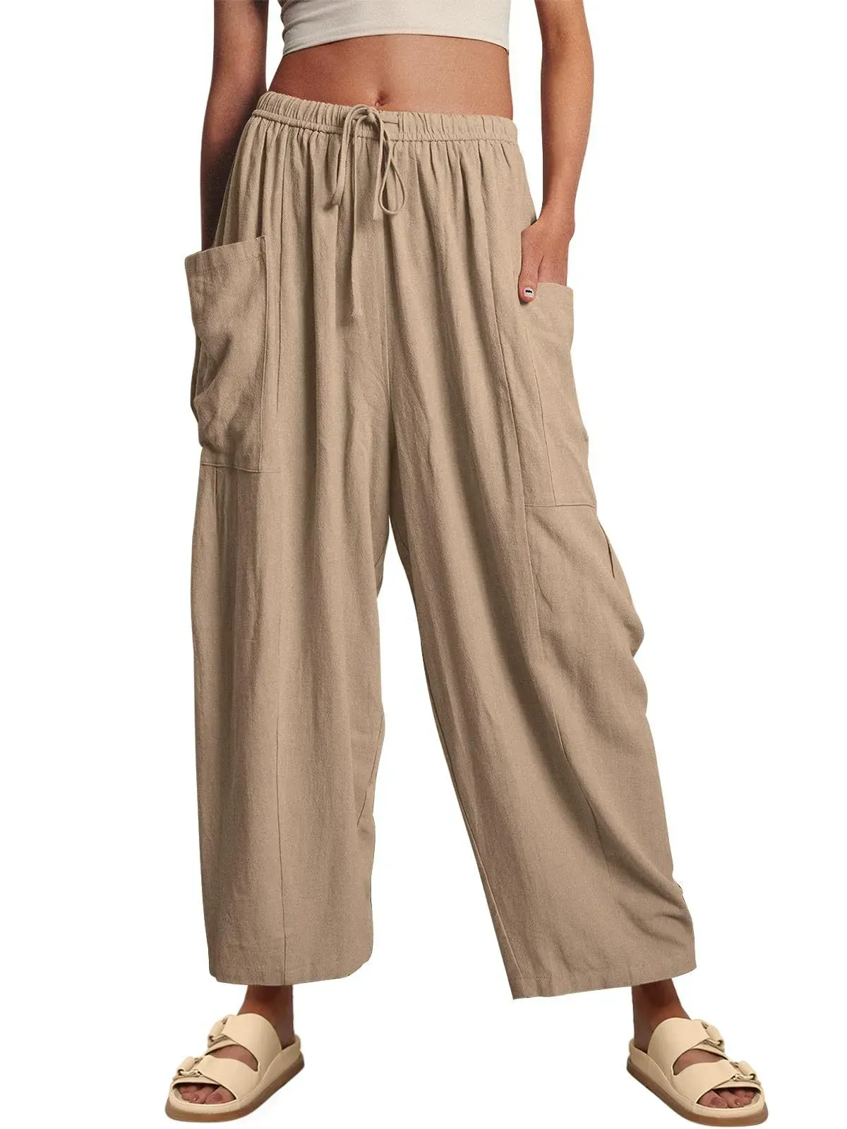 Sage High-Waisted Drawstring Cropped Wide Leg Pants