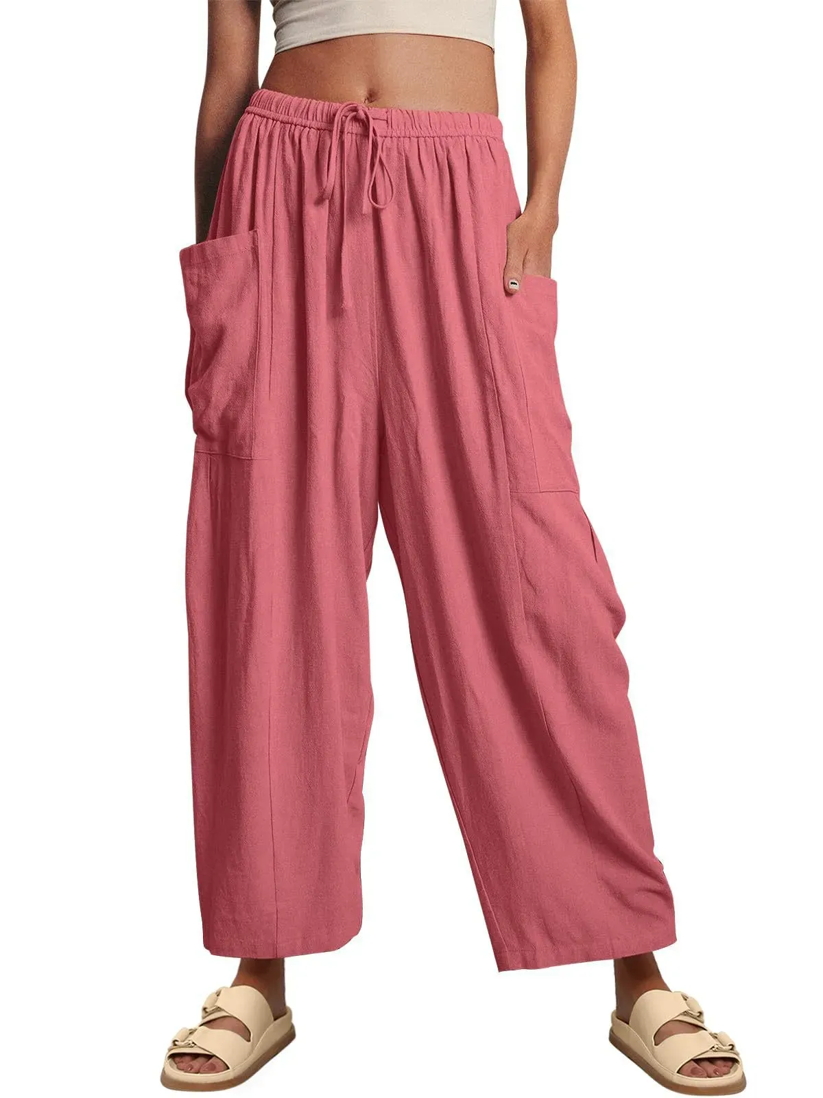 Sage High-Waisted Drawstring Cropped Wide Leg Pants