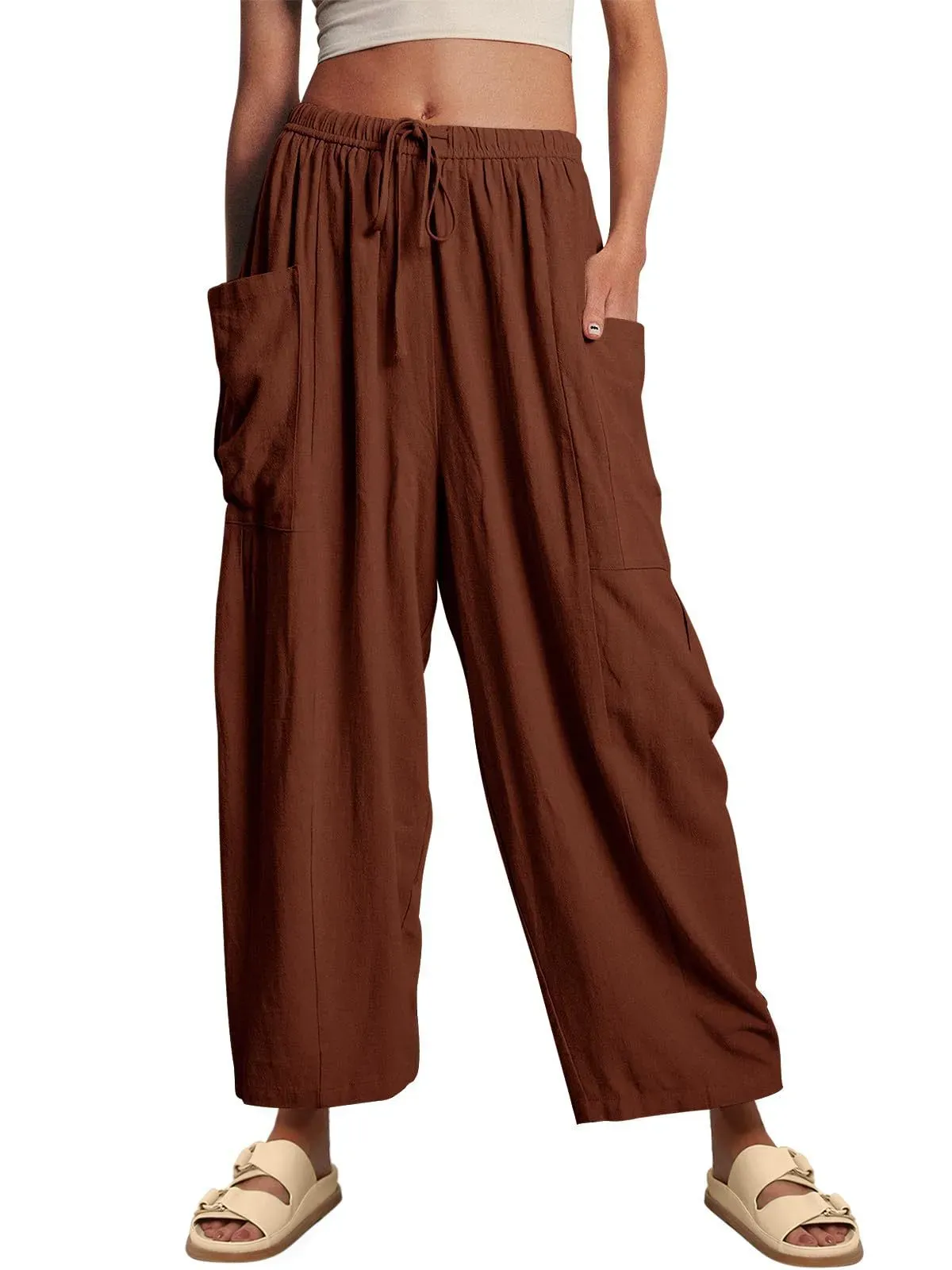 Sage High-Waisted Drawstring Cropped Wide Leg Pants