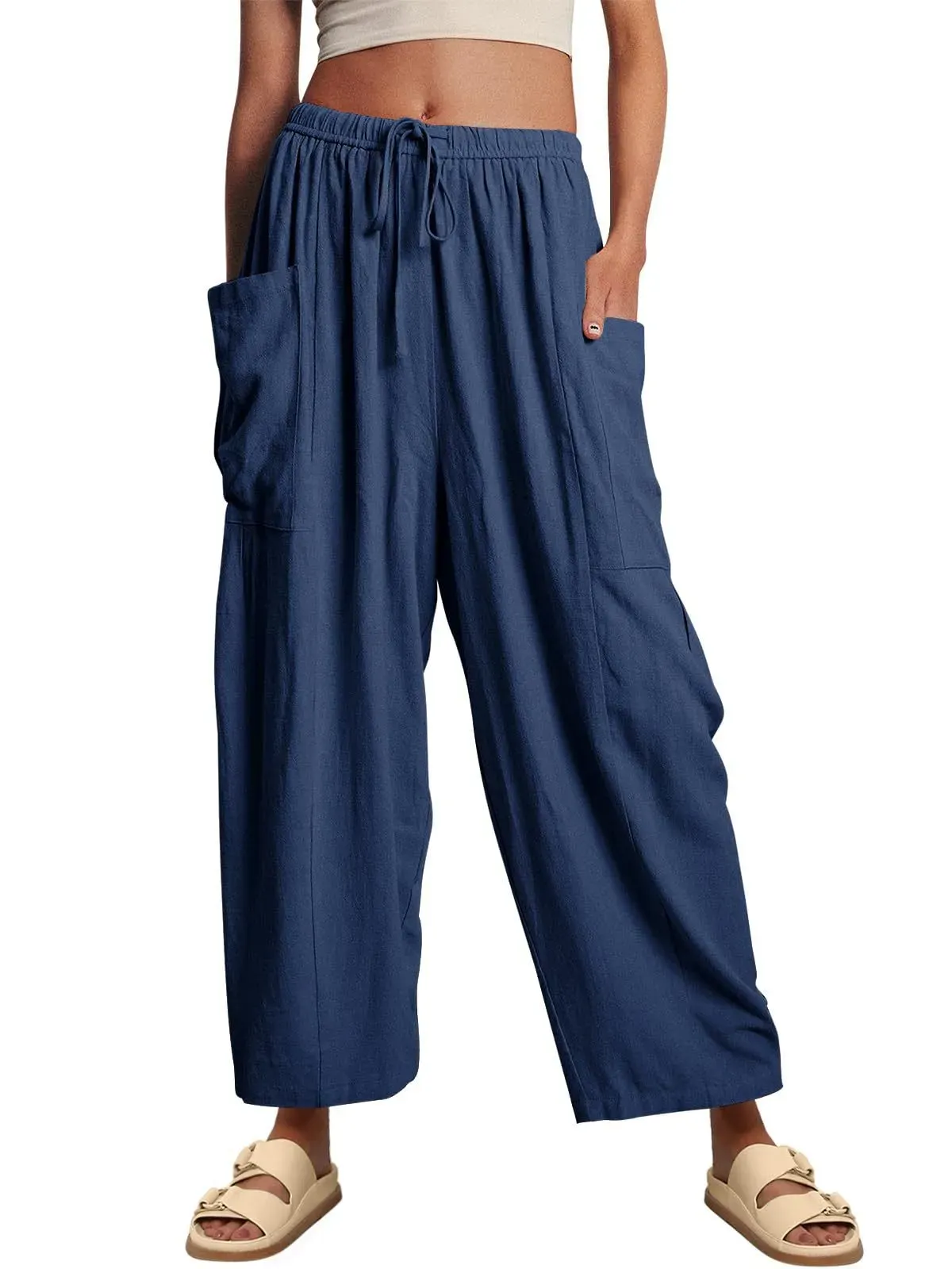 Sage High-Waisted Drawstring Cropped Wide Leg Pants