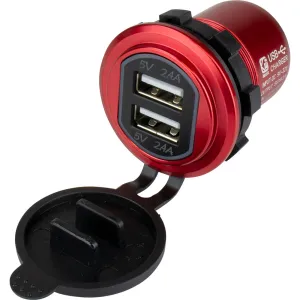 Sea-Dog Round Red Dual USB Charger w/1 Quick Charge Port  