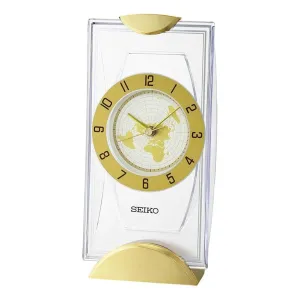 SEIKO Antique Analog Gold Color Plastic Case Hazlenut Aluminum Dial World Table Clock for Office Desk Home Decor Gifts (Size: 11.9 x 9.1 x 24 CM | Weight: 330 Gram) QXG152GT