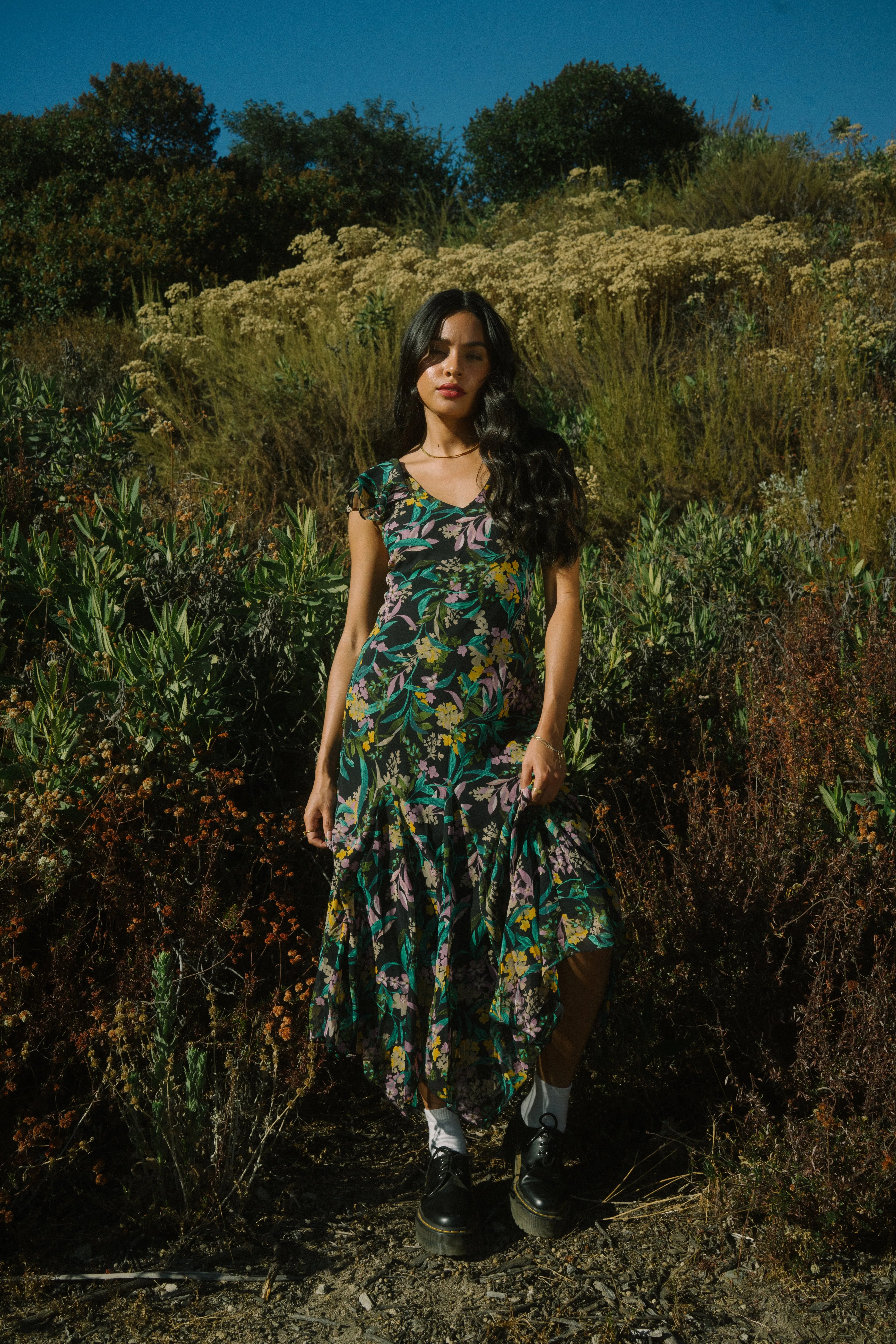 Serena Dress in Vibrant Indigo Floral