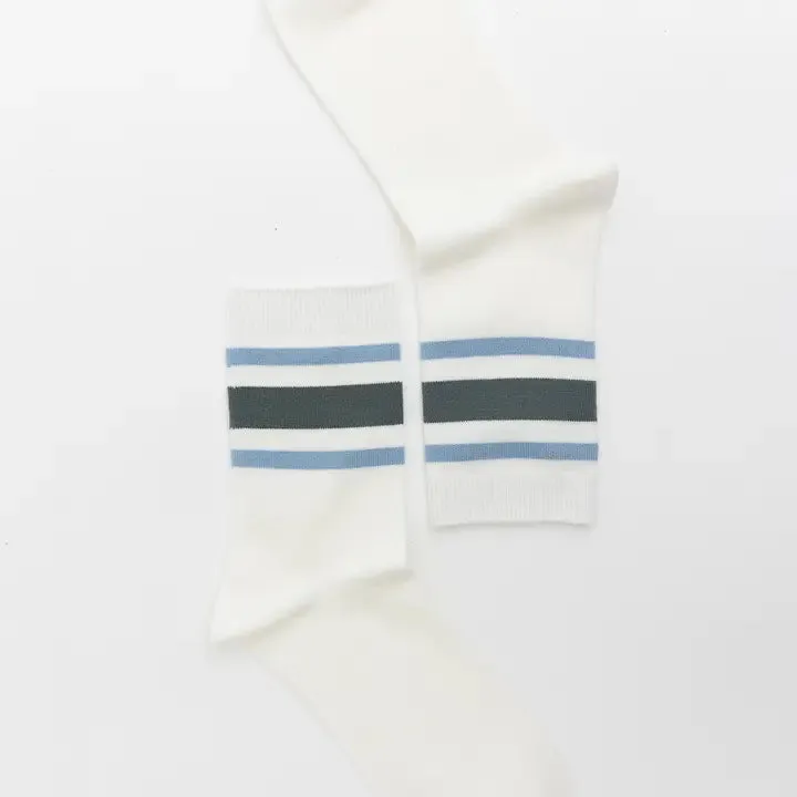 Slate Blue Retro Stripe Crew Socks