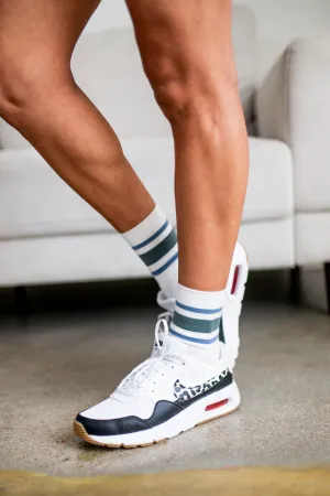 Slate Blue Retro Stripe Crew Socks