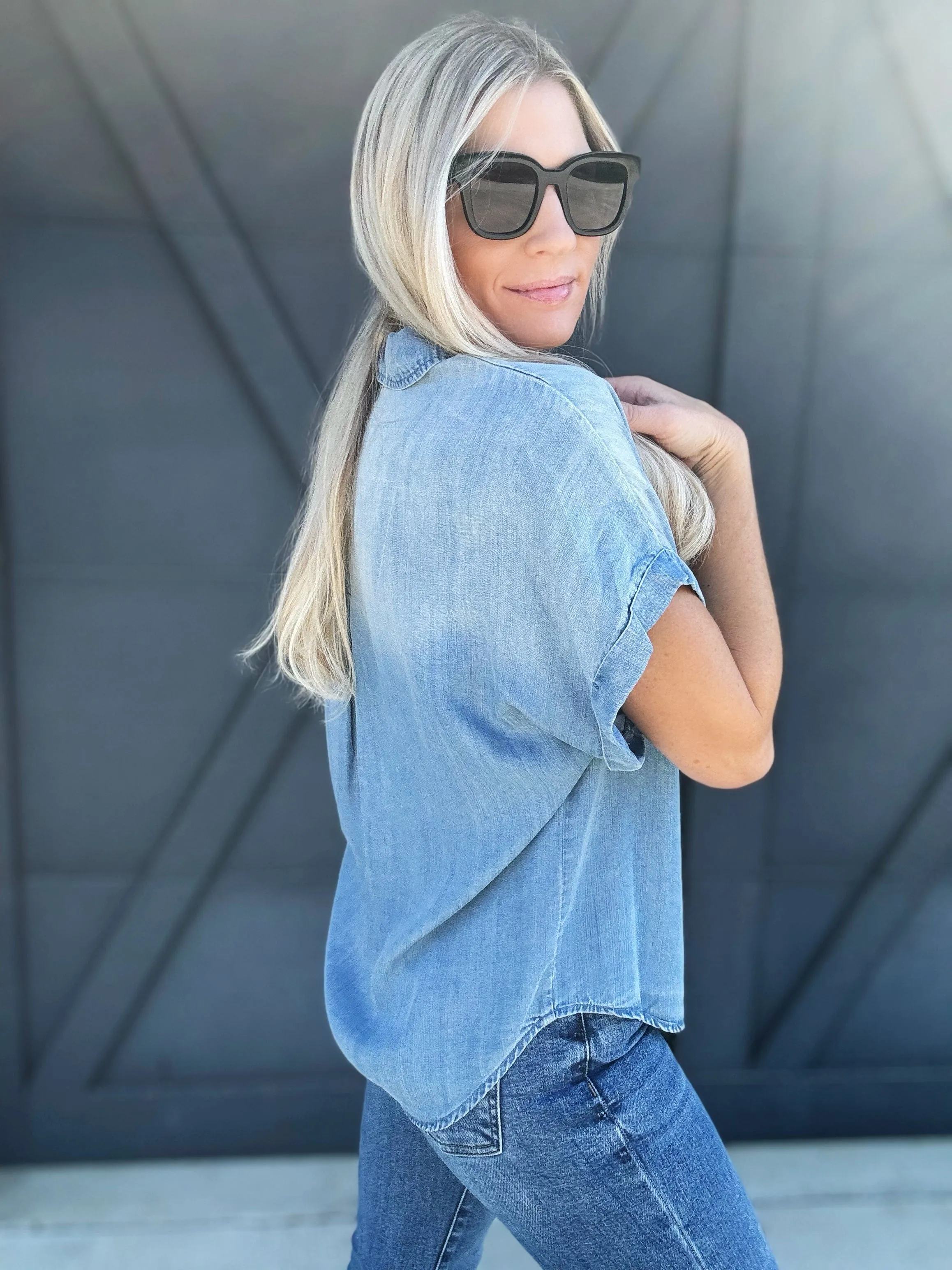 Soft Touch Drapery Button Up In Denim